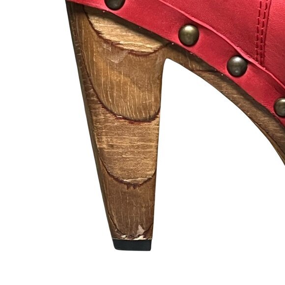 John Fluvog Faiths Certitude Red Ladies Leather Boots Size 9 Platform Wood Heel - Picture 8 of 16